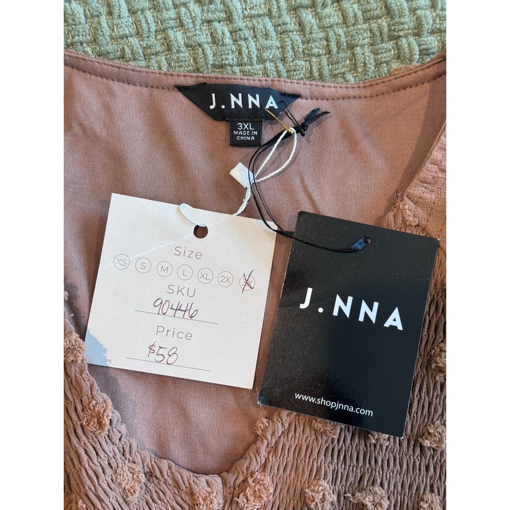 J.NNA Swiss Dot Smocked Empire Waist Mini Dress Terracotta Mauve Plus 3XL NEW - Picture 6 of 7